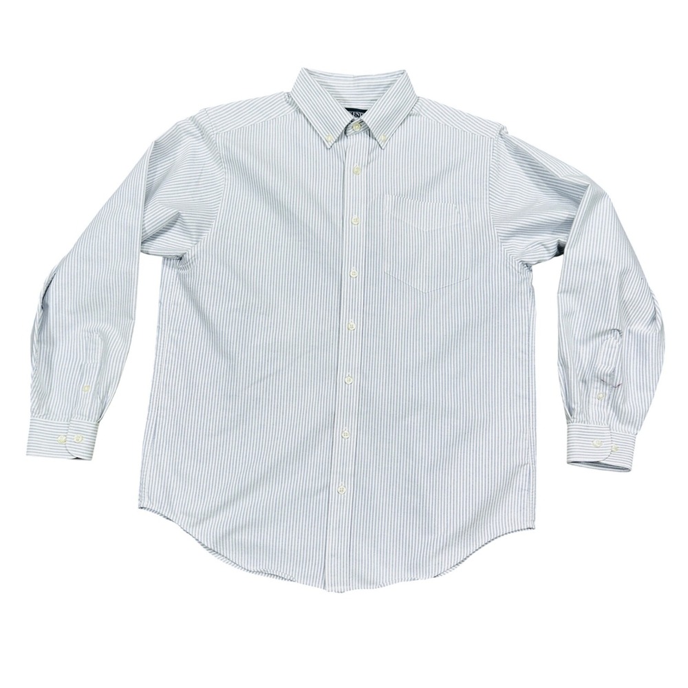 Lands End Mens Blue White Striped Button Down Shirt Long Sleeve Size 16 RN 62830